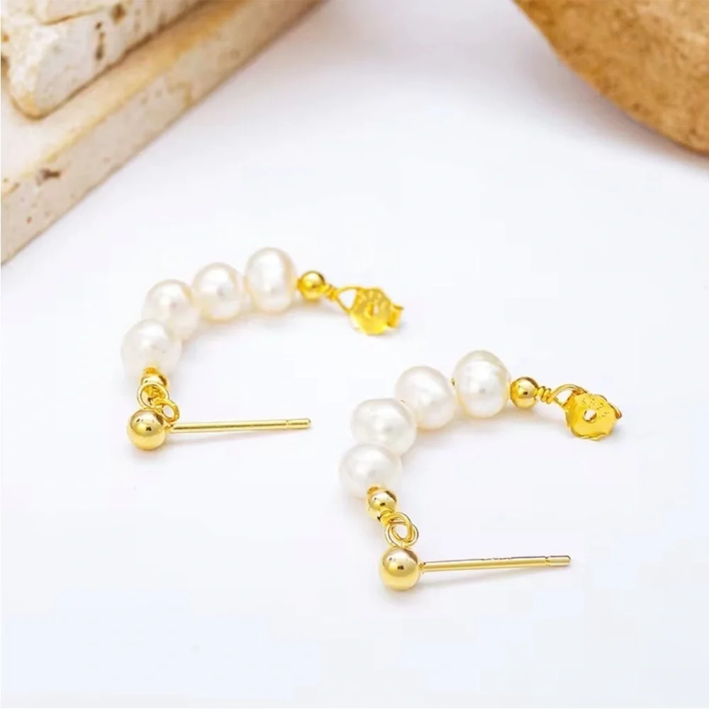 Lumiere Pearl Link  Hoops - Picture 2 of 7